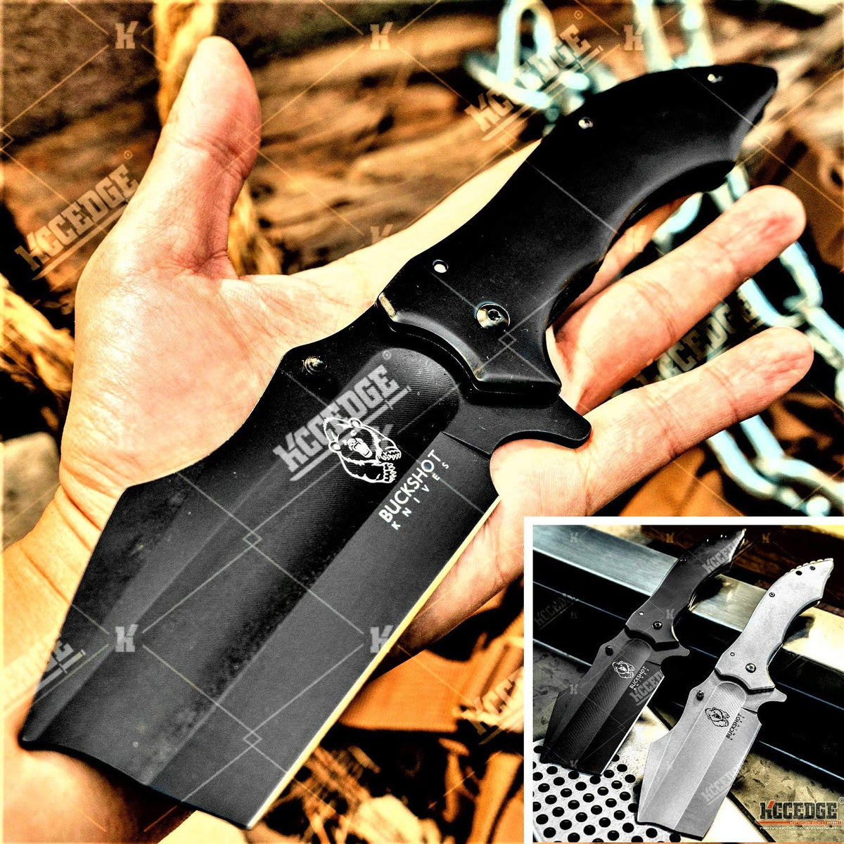 KCCEDGE BEST CUTLERY SOURCE Pocket Knife Camping Accessories Camping Gear Survival Kit Survival Gear Razor Sharp Safety Knife Cleaver Tactical Knife 77008 (Black)