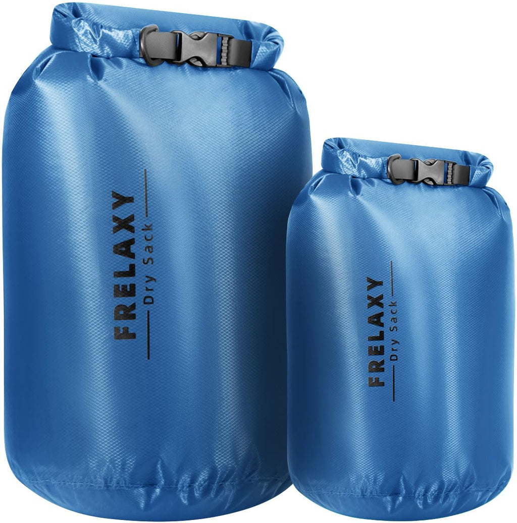 Frelaxy Waterproof Dry Bag 2 Pack/3 Pack Lightweight Portable Dry Bags 5L & 15L & 25L Durable Dry Sack Set Keep Gear Dry for Hiking Camping Boating Backpacking Kayaking (2 Pack - Blue)