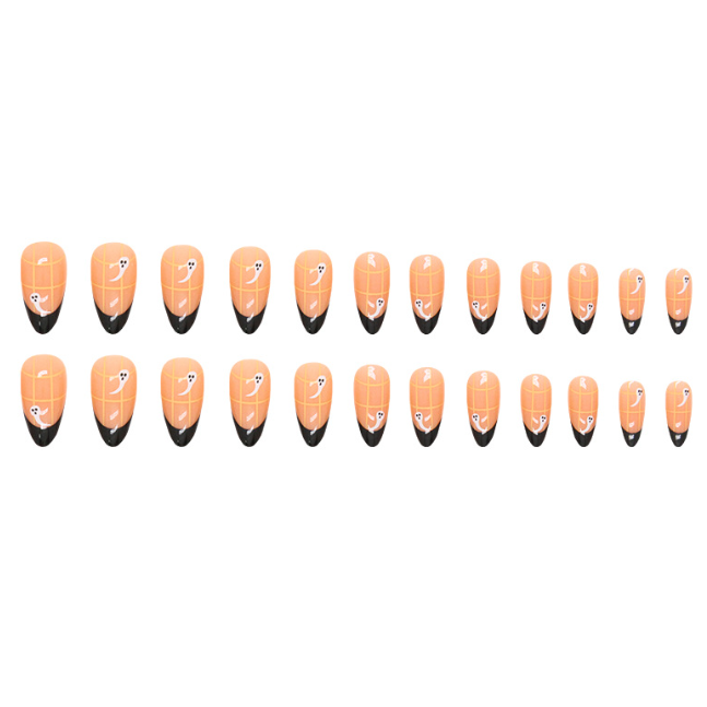 Black French Almond Ghost Manicure Fake Nails Set