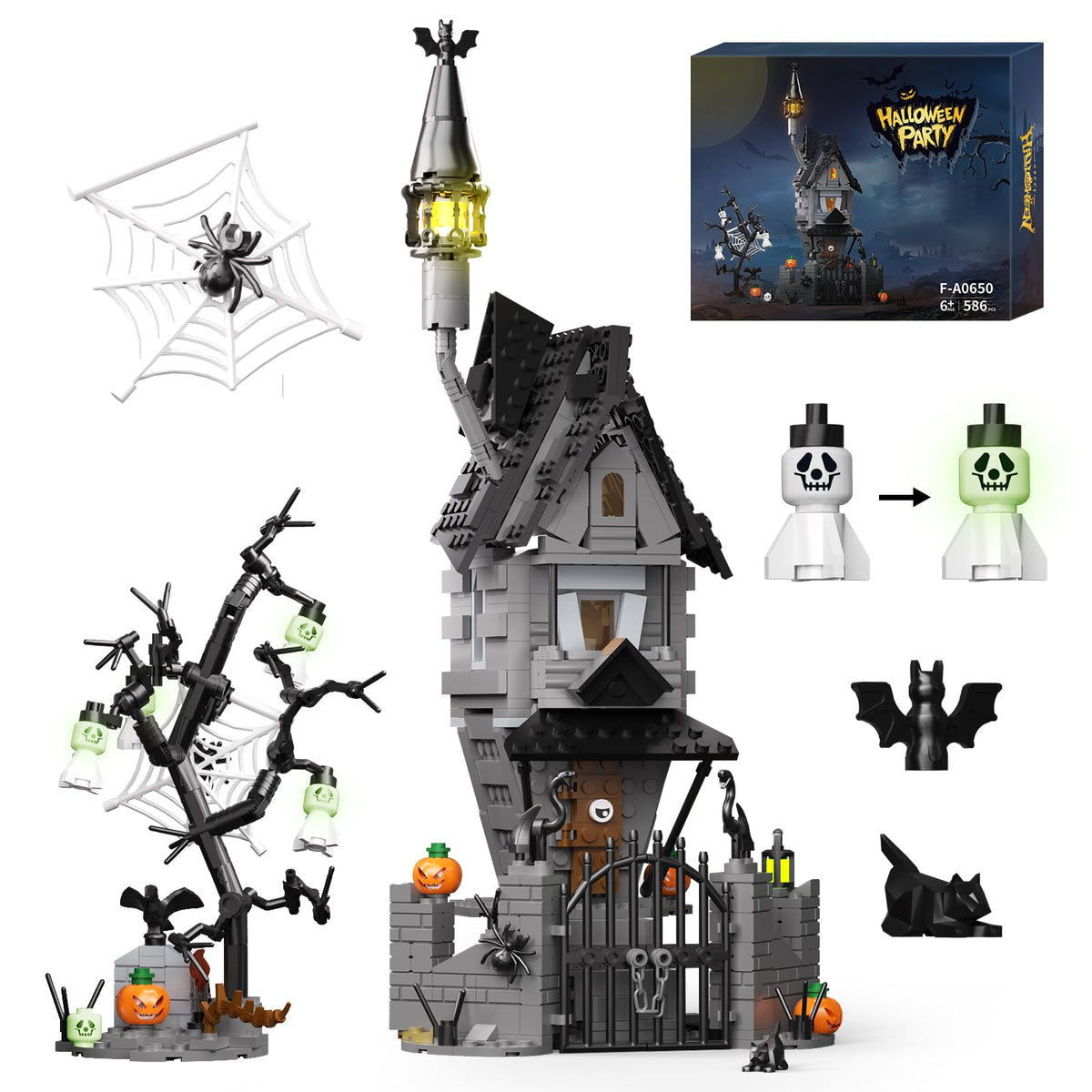 itshWOee Night Before Christmas Haunted House Building Set Haunted Mansion Building Toys with Light Luminous Hangman Spooky Decor Ideal Christmas Halloween Birthday Gifts for Moive Fans Kids