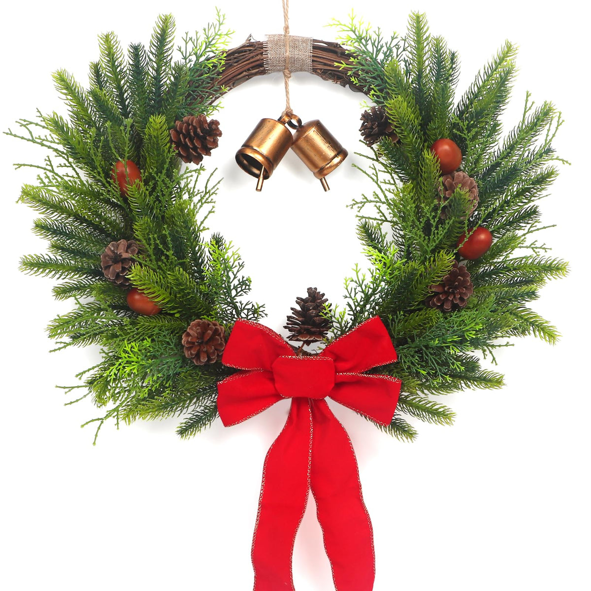 21Bell Christmas Wreaths for Front Door Beautiful Door Wreath with Bow Acorn Pinecone Decor for Christmas New Year Gift
