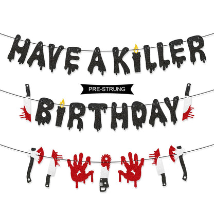 Stcomart Pre-Strung 6ft Glitter Have a Killer Birthday Halloween Banner for Halloween Birthday Party Decorations Scary Bloody Halloween Decorations Black