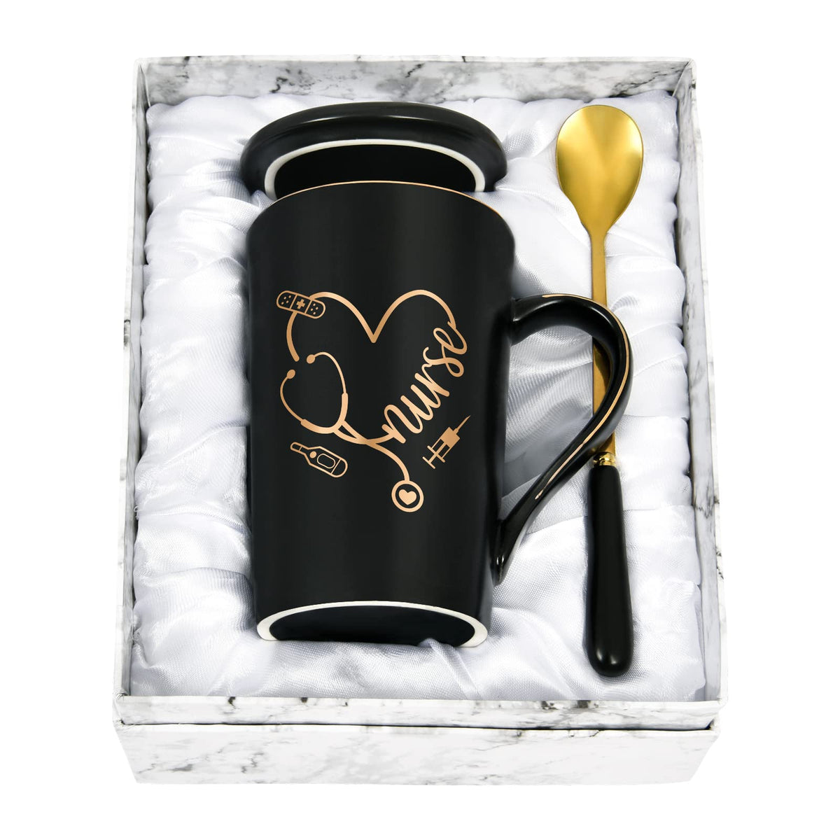 YHRJWN Nurse Coffee Mug Porcelain 14 oz Stethoscope Pattern Graduation Christmas Birthday Gift