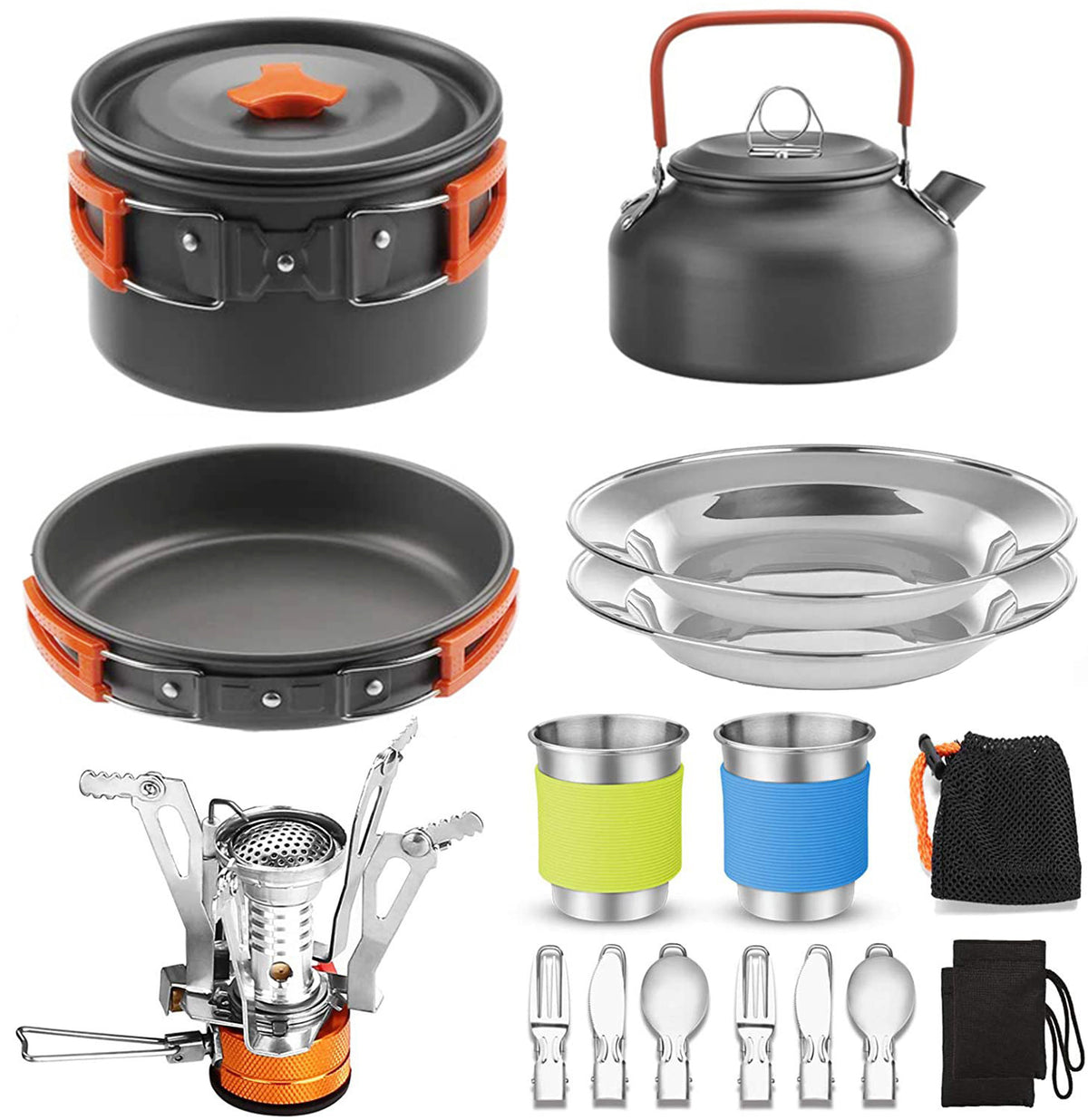 Outdoor Cooking Gear Set with Stove, Pot, and Teapot