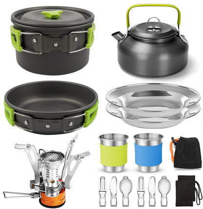 Outdoor Cooking Gear Set with Stove, Pot, and Teapot