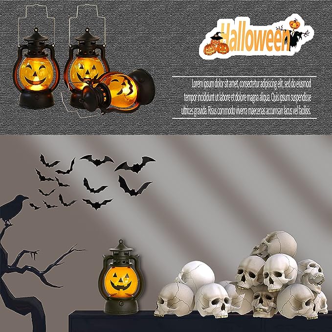 Portable Pumpkin Skull Oil Lamp for Halloween Decor