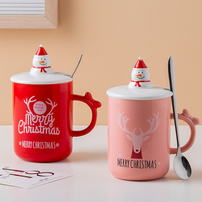 Creative Ceramic Christmas Gift Cup with Lid and Spoon