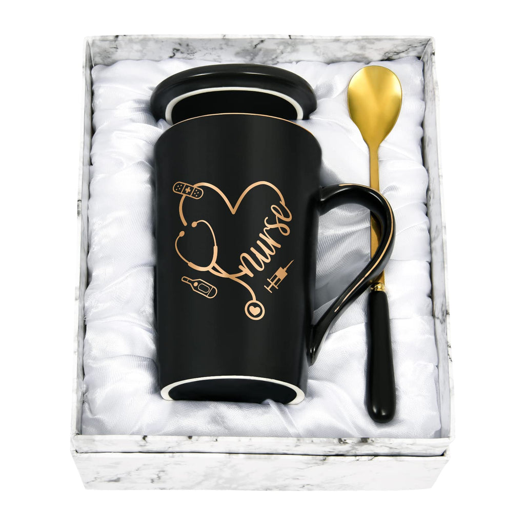 YHRJWN Nurse Coffee Mug Porcelain 14 oz Stethoscope Pattern Graduation Christmas Birthday Gift