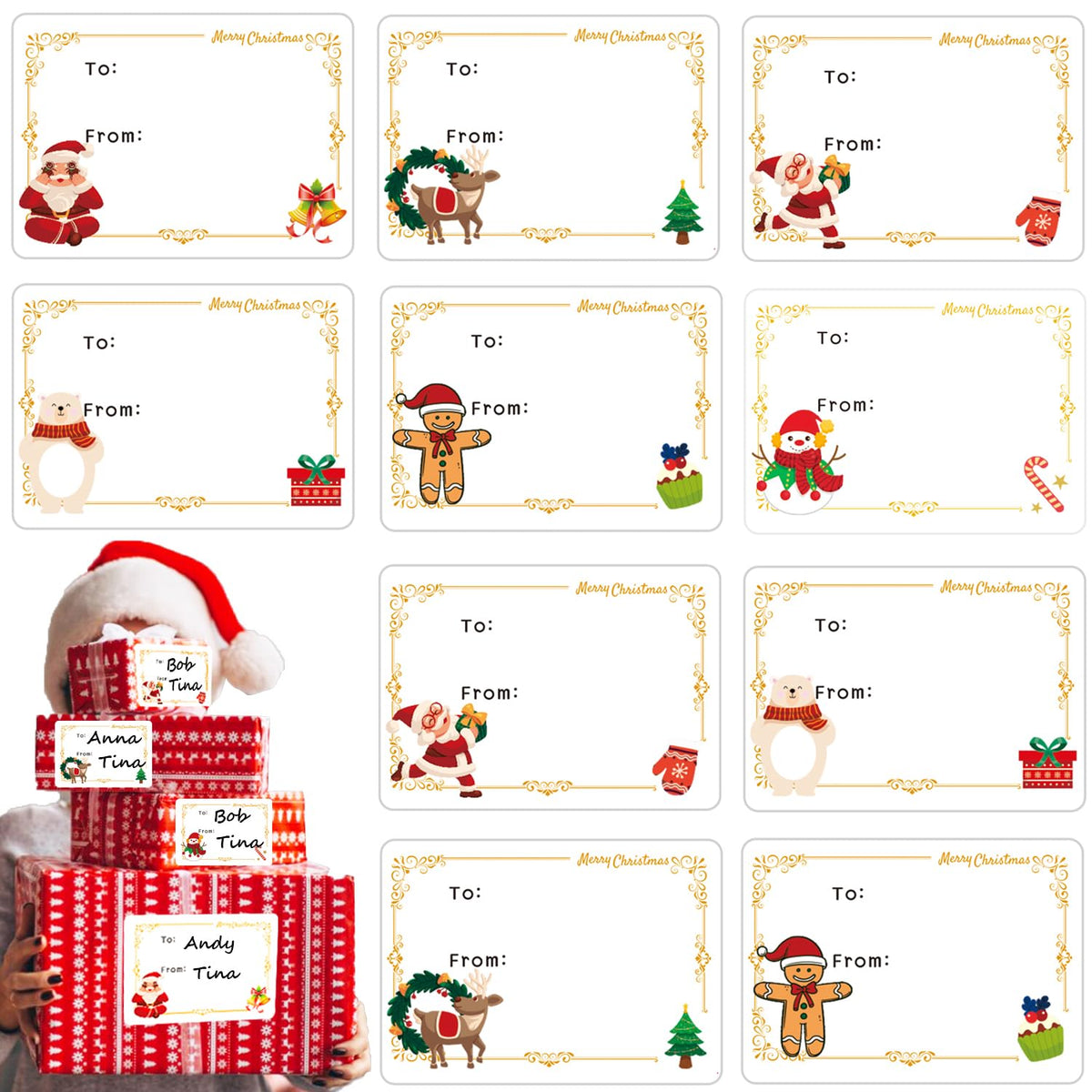 150 Pcs Christmas Gift Tags Christmas Labels Stickers Self Adhesive Christmas Gift Tags Christmas Name Gift Labels Xmas Gift Tag Stickers for Present Party Bags Cards Envelope