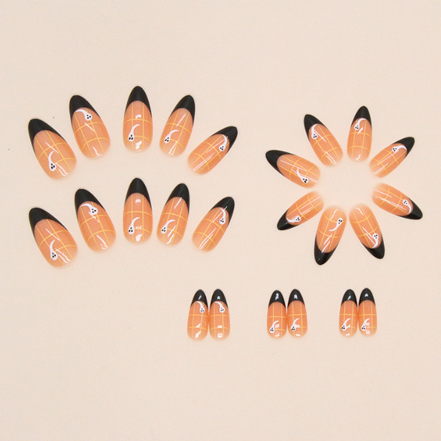 Black French Almond Ghost Manicure Fake Nails Set