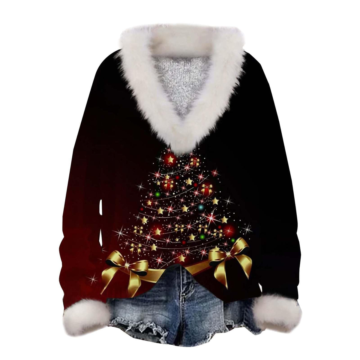 Ladies Ugly Christmas Sweater ugly sweater for girl big girls christmas sweatshirt womens long sleeve christmas shirt blouses for women casual Q#BlackLarge