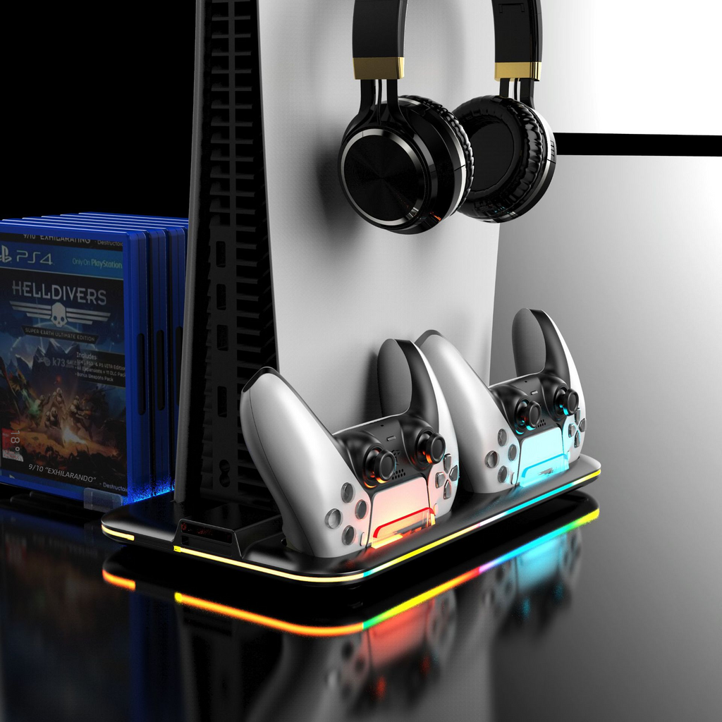 PS5 Charging Dock with RGB Light for Controllers and Headset